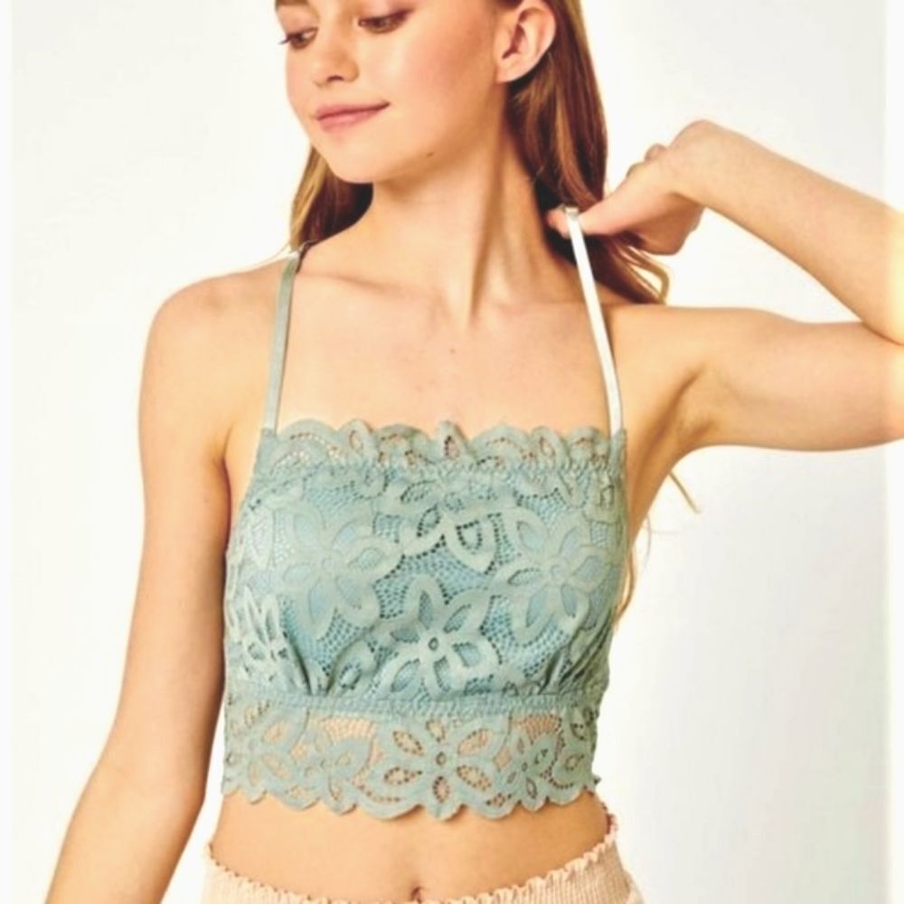 1 LEFT! SAGE GREEN HALTER LACE BRALETTE
